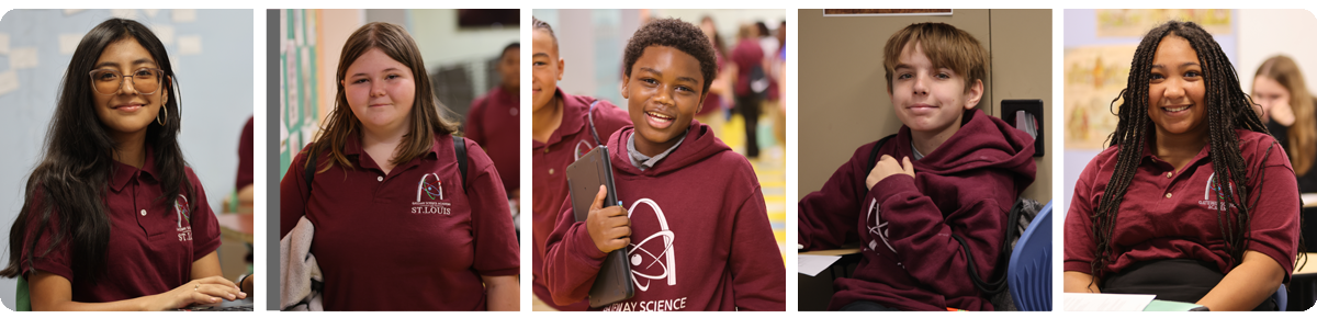 Collage of five individual student portraits